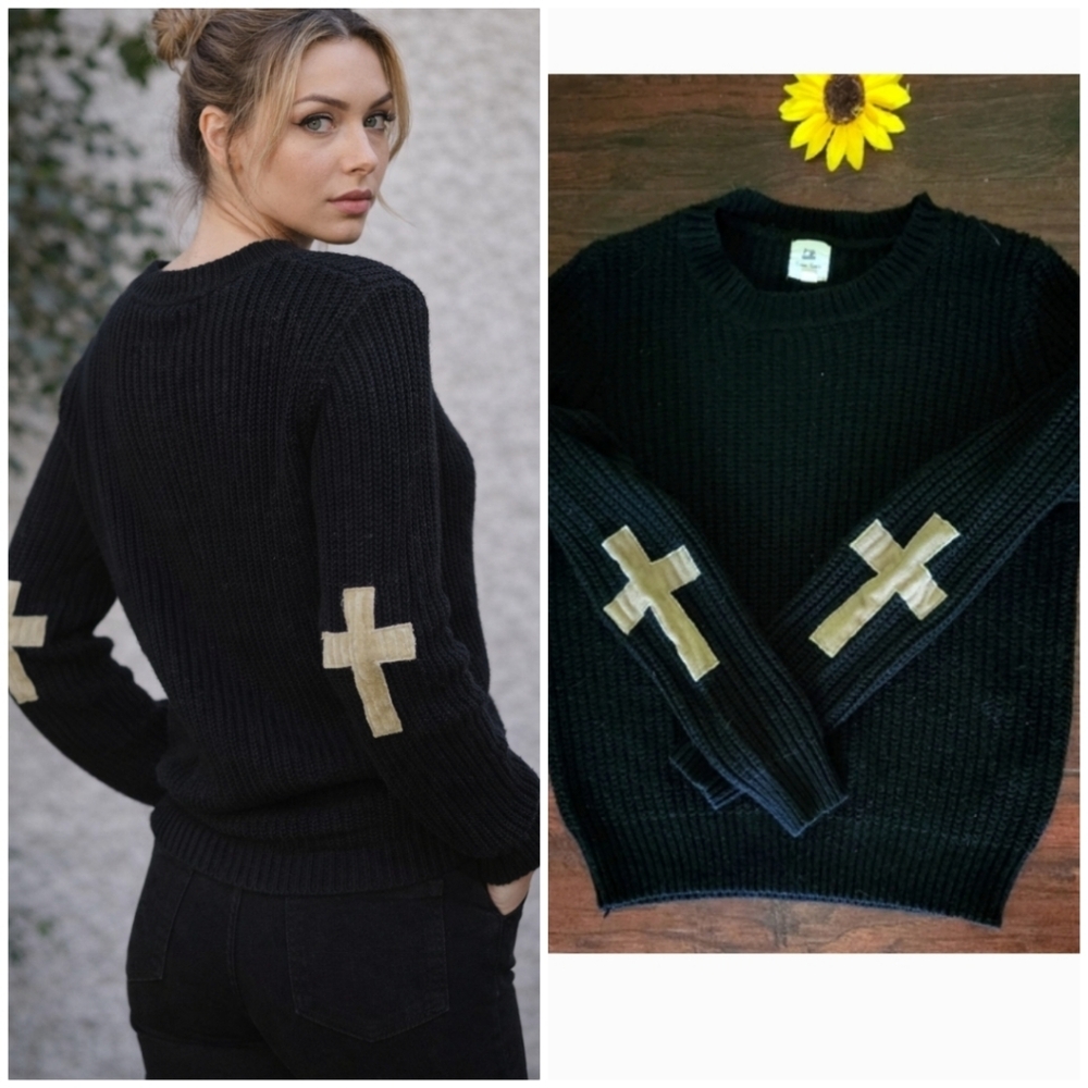 COTTON CANDY Black Sweater with Tan Elbow Patches 🖤🖤